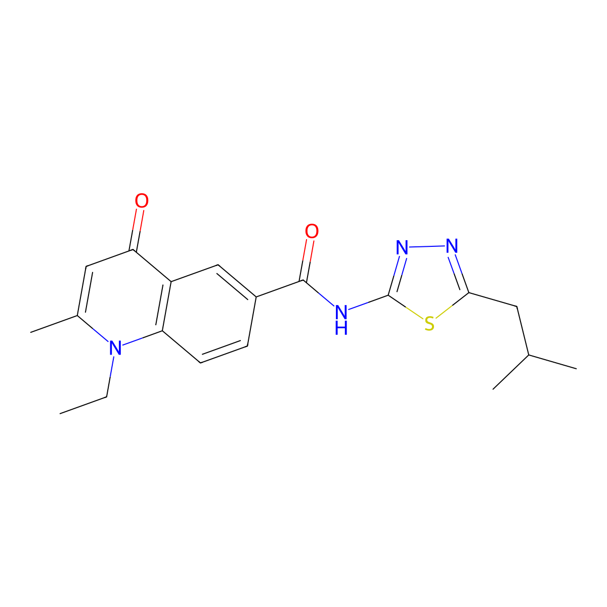 1-ethyl-2-methyl-N-[(2Z)-5-(2-methylpropyl)-1,3,4-thiadiazol-2(3H)-ylidene]-4-oxo-1,4-dihydroquinoline-6-carboxamide molecular structure, CAS 1010895-62-1