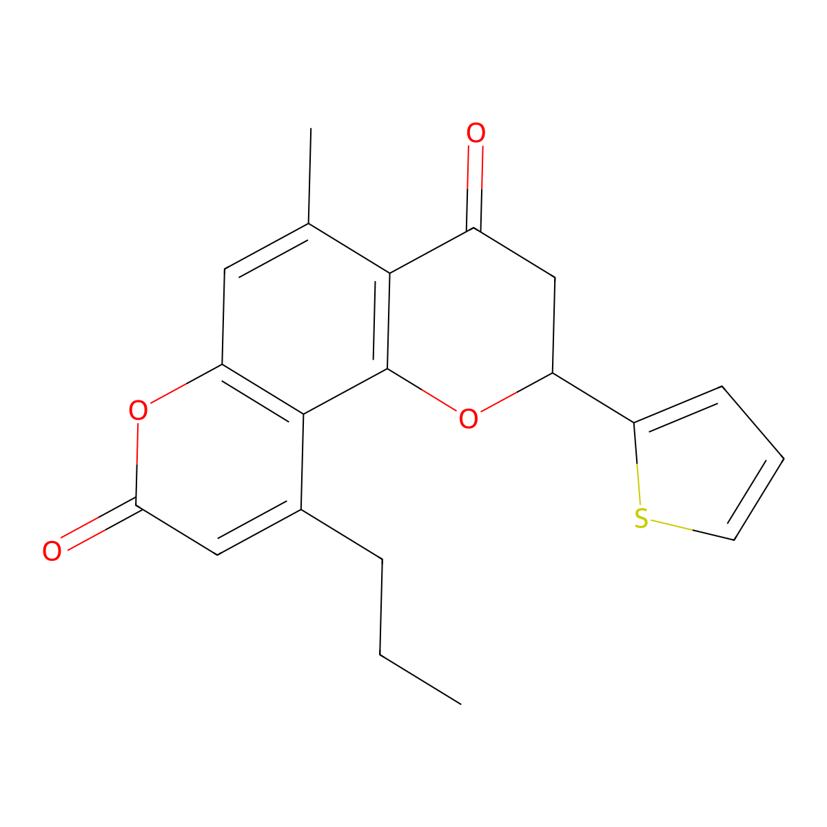 5-methyl-10-propyl-2-(2-thienyl)-2,3-dihydro-4H,8H-pyrano[2,3-f]chromene-4,8-dione molecular structure, CAS 1010895-72-3