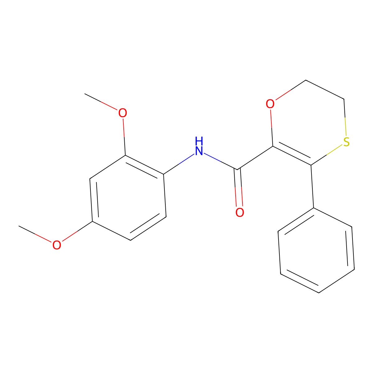 N-(2,4-dimethoxyphenyl)-3-phenyl-5,6-dihydro-1,4-oxathiine-2-carboxamide molecular structure, CAS 1010895-73-4