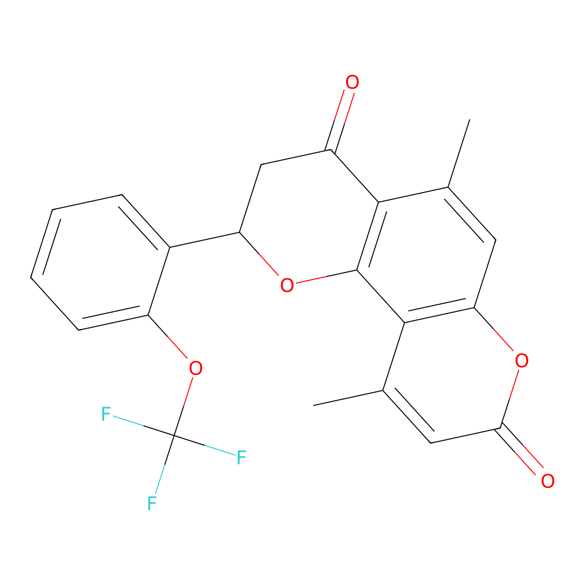 5,10-dimethyl-2-[2-(trifluoromethoxy)phenyl]-2,3-dihydro-4H,8H-pyrano[2,3-f]chromene-4,8-dione molecular structure, CAS 1010895-76-7