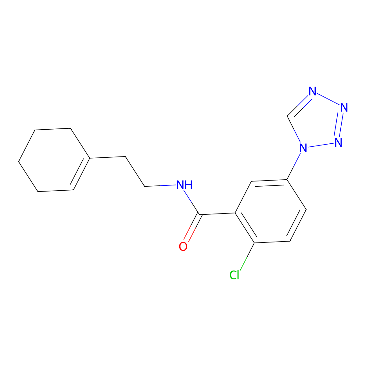 2-chloro-N-[2-(cyclohex-1-en-1-yl)ethyl]-5-(1H-tetrazol-1-yl)benzamide molecular structure, CAS 1010895-85-8