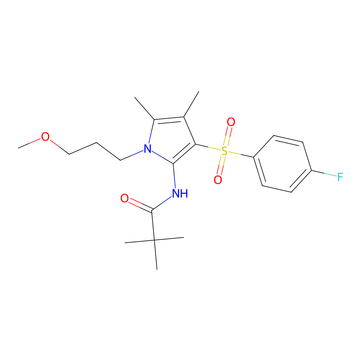 N-{3-[(4-fluorophenyl)sulfonyl]-1-(3-methoxypropyl)-4,5-dimethyl-1H-pyrrol-2-yl}-2,2-dimethylpropanamide molecular structure, CAS 1010895-89-2