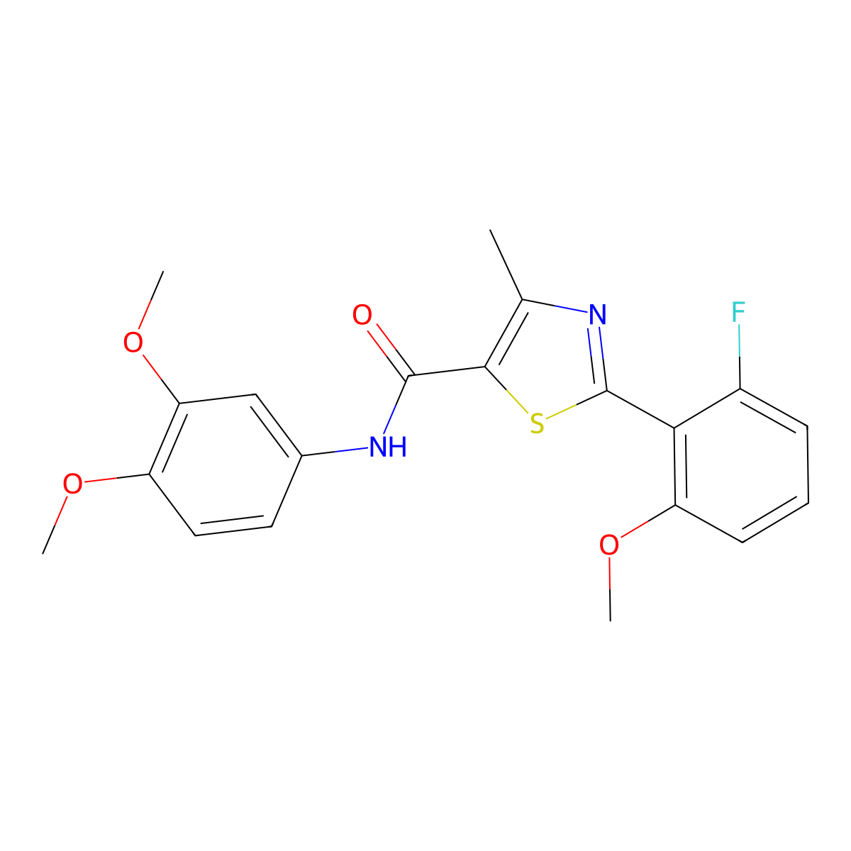 N-(3,4-dimethoxyphenyl)-2-(2-fluoro-6-methoxyphenyl)-4-methyl-1,3-thiazole-5-carboxamide molecular structure, CAS 1010895-95-0