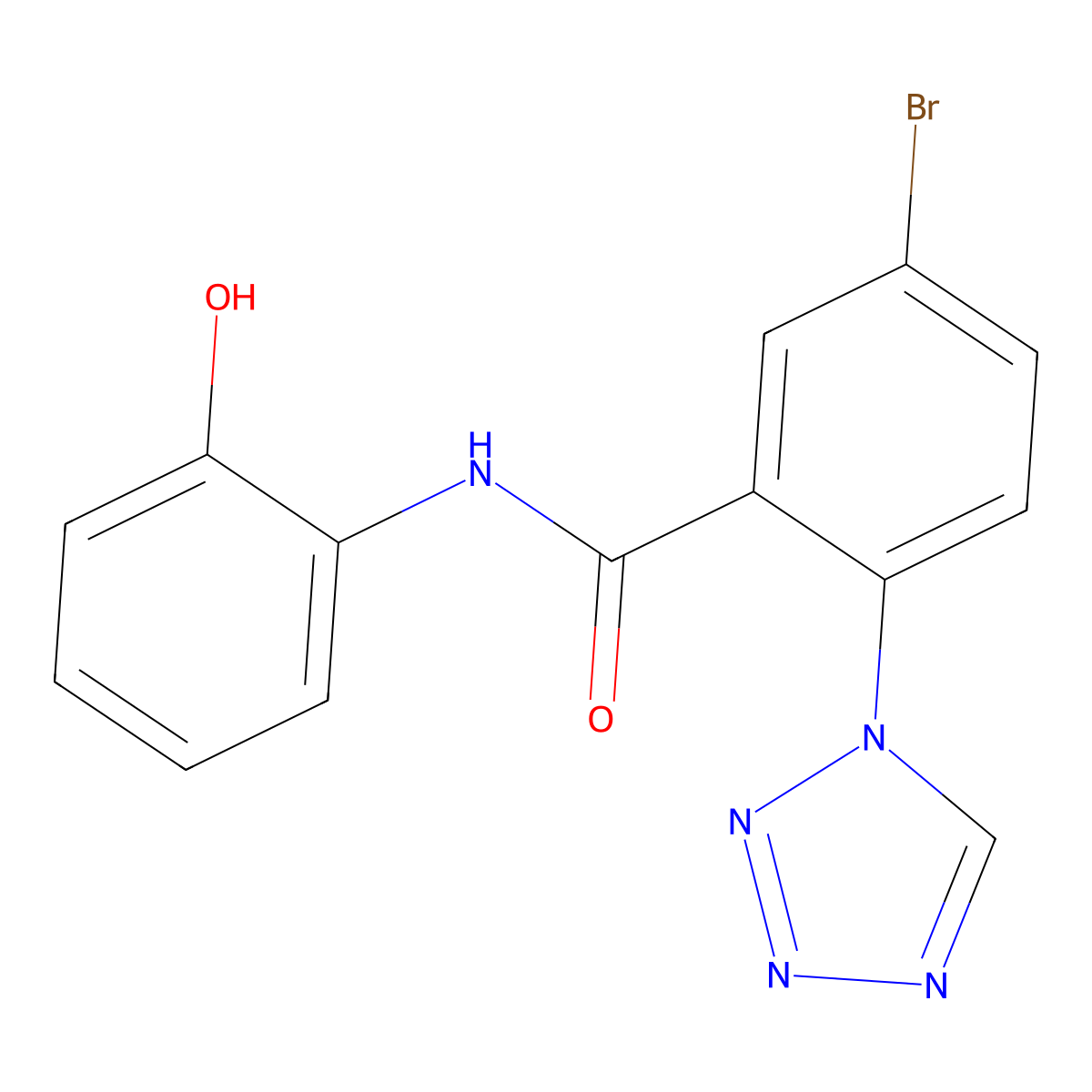 5-bromo-N-(2-hydroxyphenyl)-2-(1H-tetrazol-1-yl)benzamide molecular structure, CAS 1010895-96-1