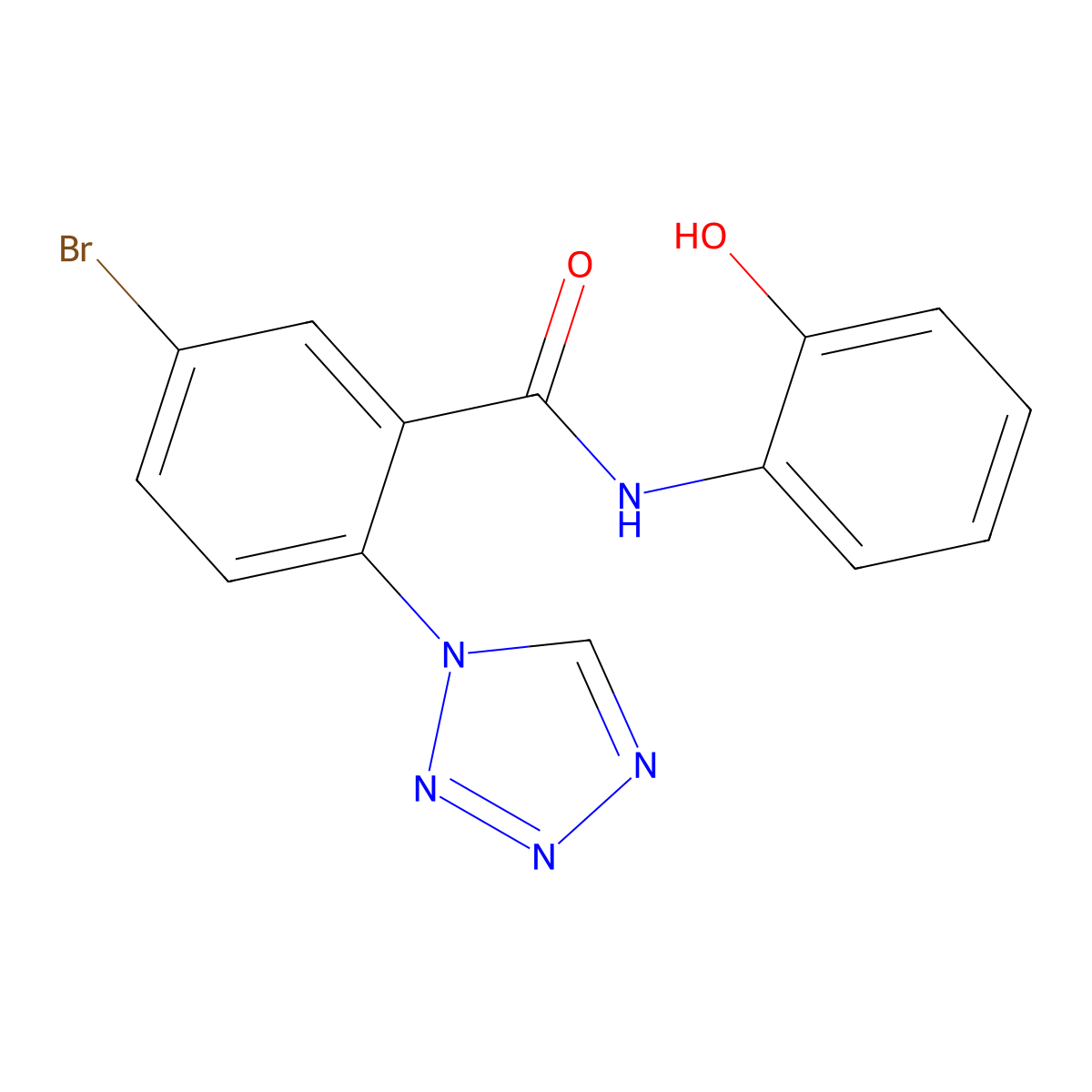5-bromo-N-(2-hydroxyphenyl)-2-(1H-tetrazol-1-yl)benzamide molecular structure, CAS 1010895-96-1