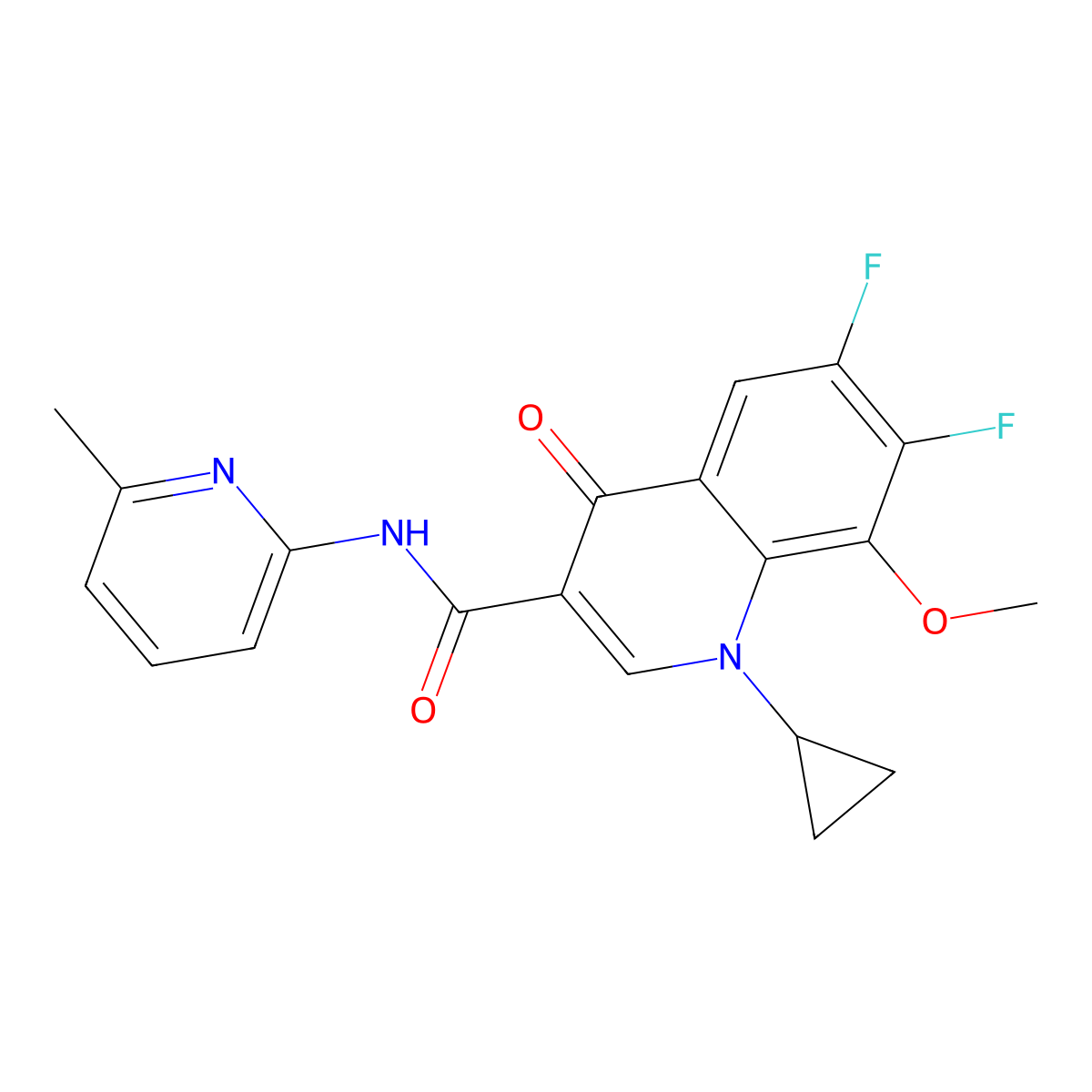1-cyclopropyl-6,7-difluoro-8-methoxy-N-(6-methylpyridin-2-yl)-4-oxo-1,4-dihydroquinoline-3-carboxamide molecular structure, CAS 1010895-99-4