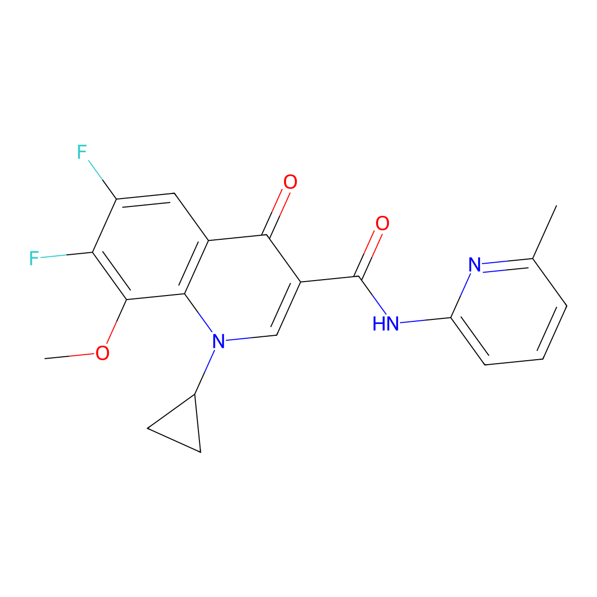 1-cyclopropyl-6,7-difluoro-8-methoxy-N-(6-methylpyridin-2-yl)-4-oxo-1,4-dihydroquinoline-3-carboxamide molecular structure, CAS 1010895-99-4