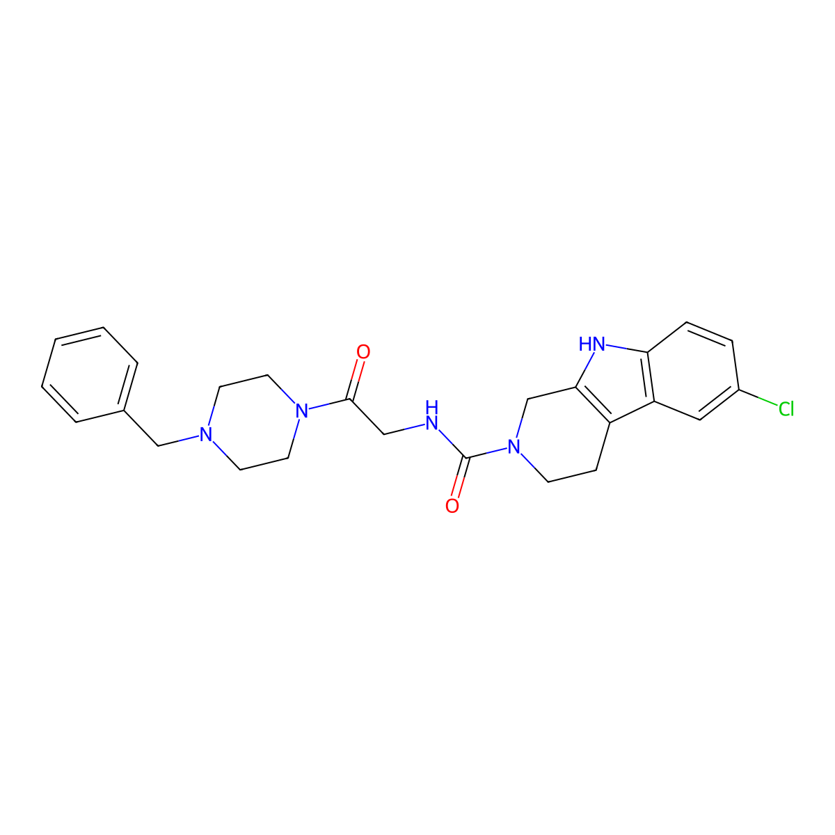 N-[2-(4-benzylpiperazin-1-yl)-2-oxoethyl]-6-chloro-1,3,4,9-tetrahydro-2H-beta-carboline-2-carboxamide molecular structure, CAS 1010896-06-6