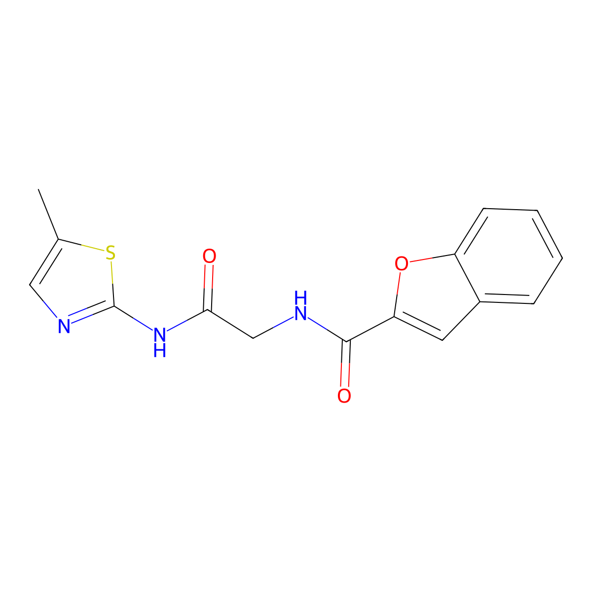 N-{2-[(5-methyl-1,3-thiazol-2-yl)amino]-2-oxoethyl}-1-benzofuran-2-carboxamide molecular structure, CAS 1010896-20-4