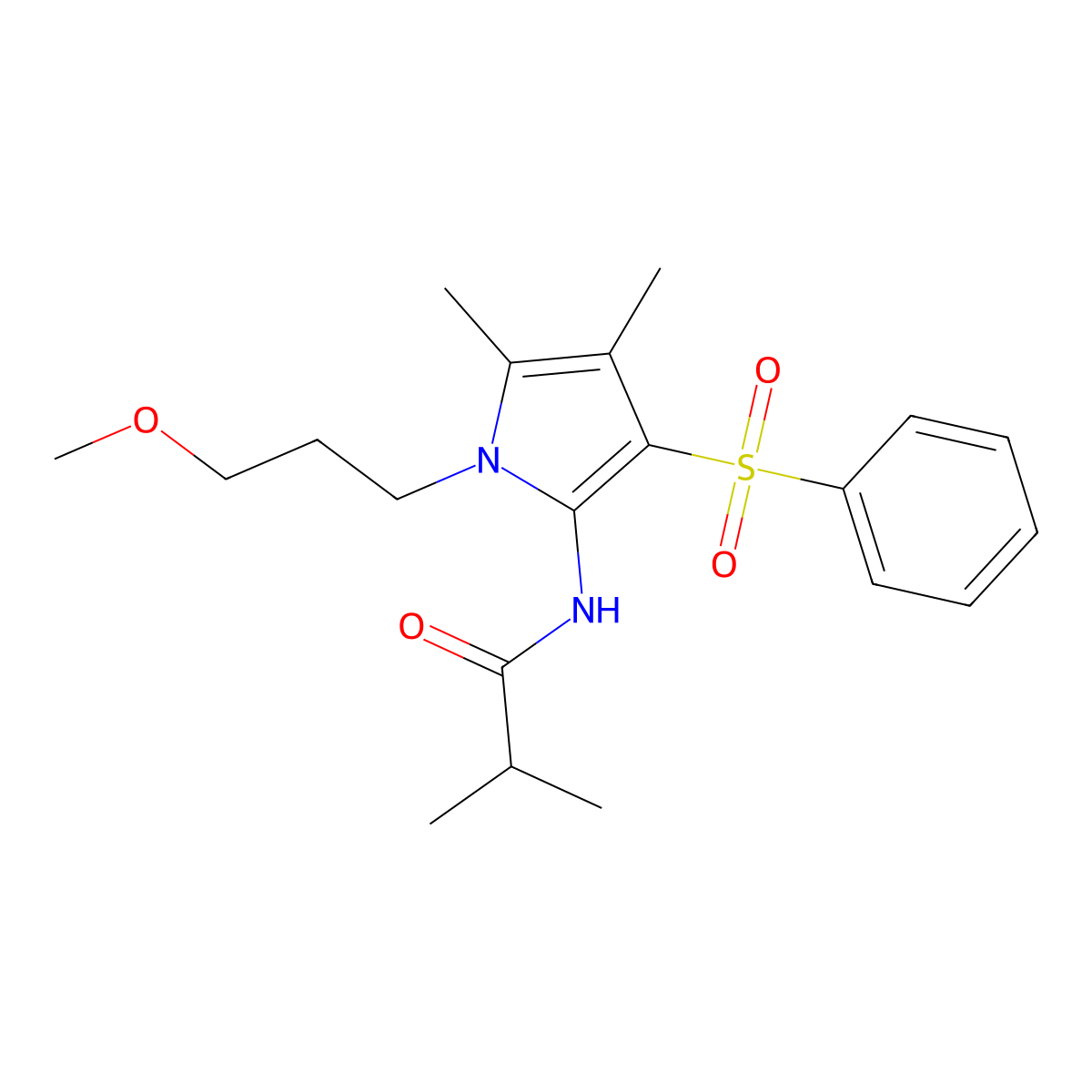 N-[1-(3-methoxypropyl)-4,5-dimethyl-3-(phenylsulfonyl)-1H-pyrrol-2-yl]-2-methylpropanamide molecular structure, CAS 1010896-32-8