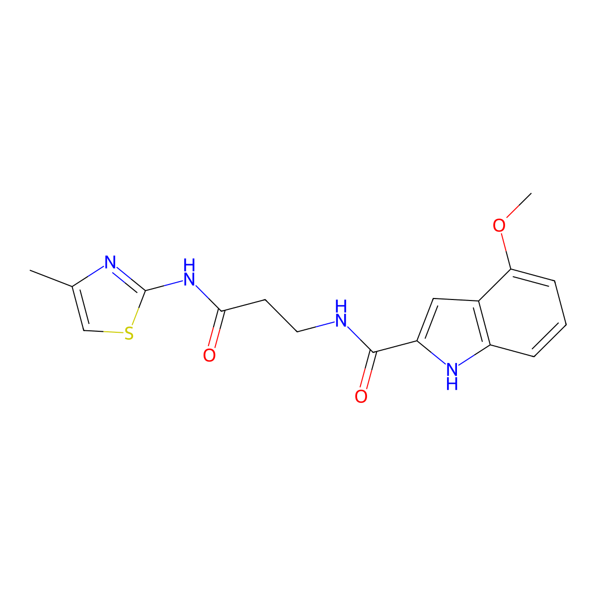 4-methoxy-N~2~-{3-[(4-methyl-1,3-thiazol-2-yl)amino]-3-oxopropyl}-1H-indole-2-carboxamide molecular structure, CAS 1010896-35-1