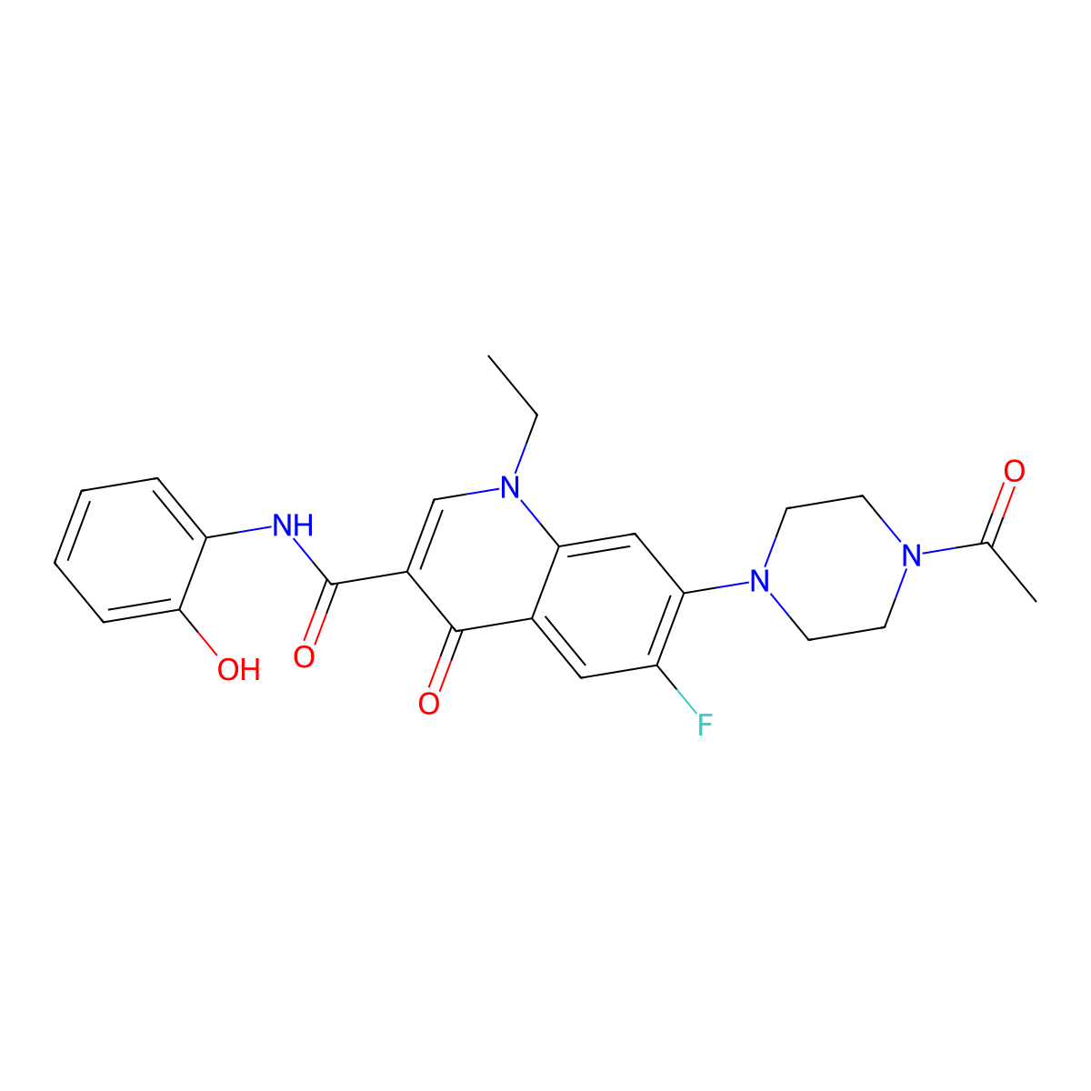 7-(4-acetylpiperazin-1-yl)-1-ethyl-6-fluoro-N-(2-hydroxyphenyl)-4-oxo-1,4-dihydroquinoline-3-carboxamide molecular structure, CAS 1010896-37-3