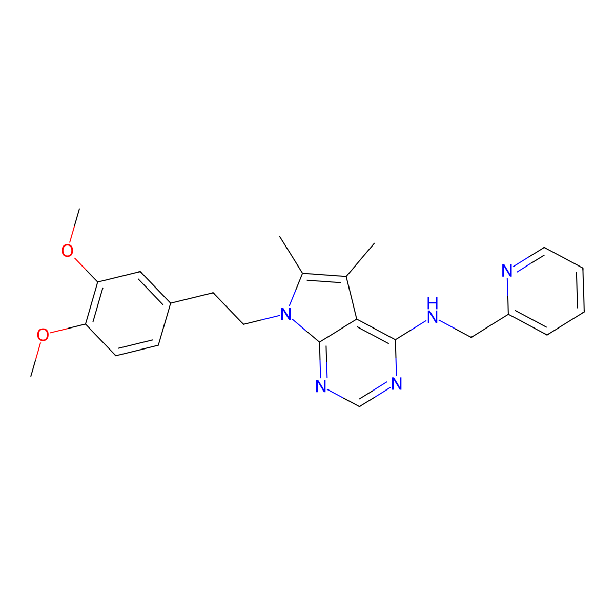 7-[2-(3,4-dimethoxyphenyl)ethyl]-5,6-dimethyl-N-(pyridin-2-ylmethyl)-7H-pyrrolo[2,3-d]pyrimidin-4-amine molecular structure, CAS 1010896-53-3