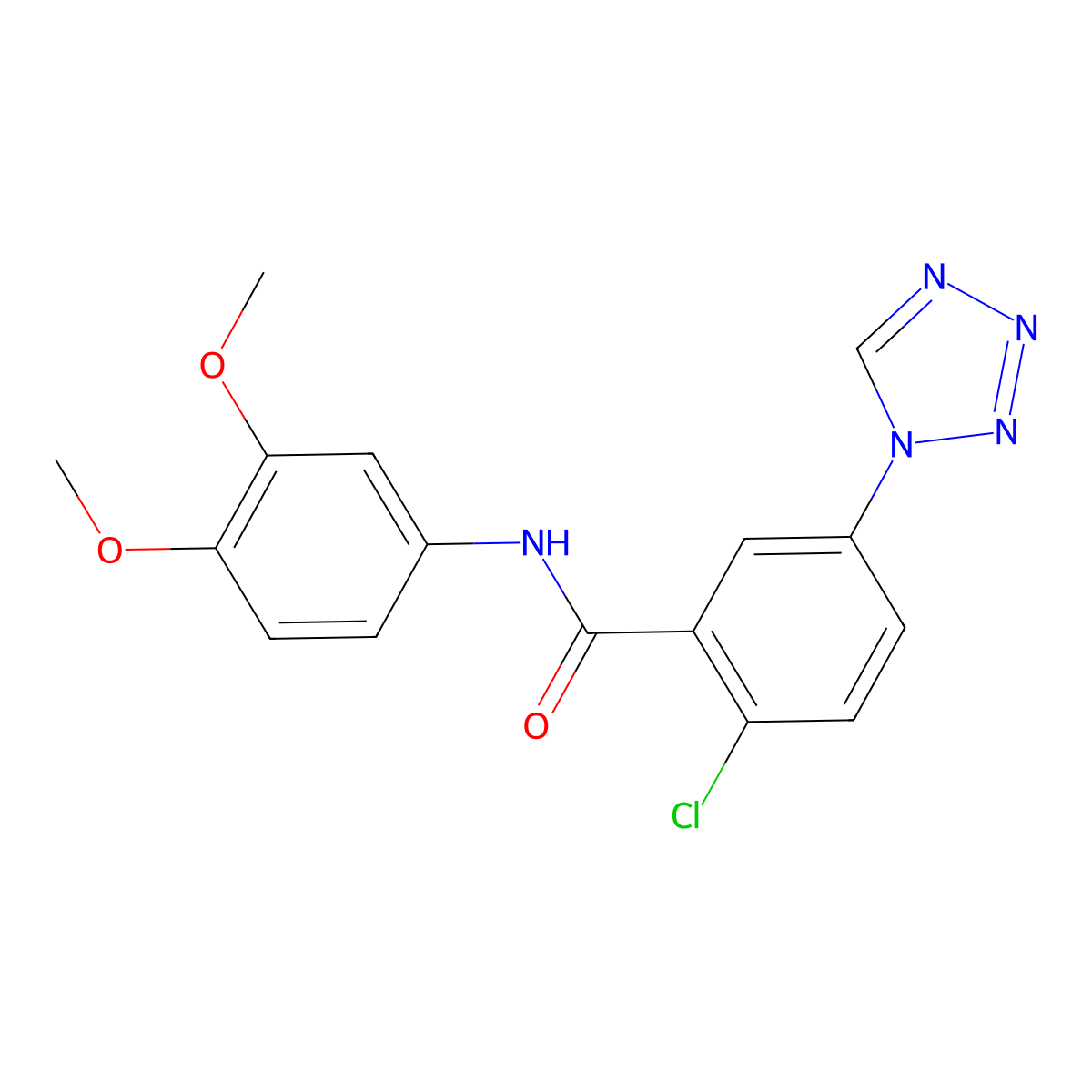 2-chloro-N-(3,4-dimethoxyphenyl)-5-(1H-tetrazol-1-yl)benzamide molecular structure, CAS 1010896-79-3
