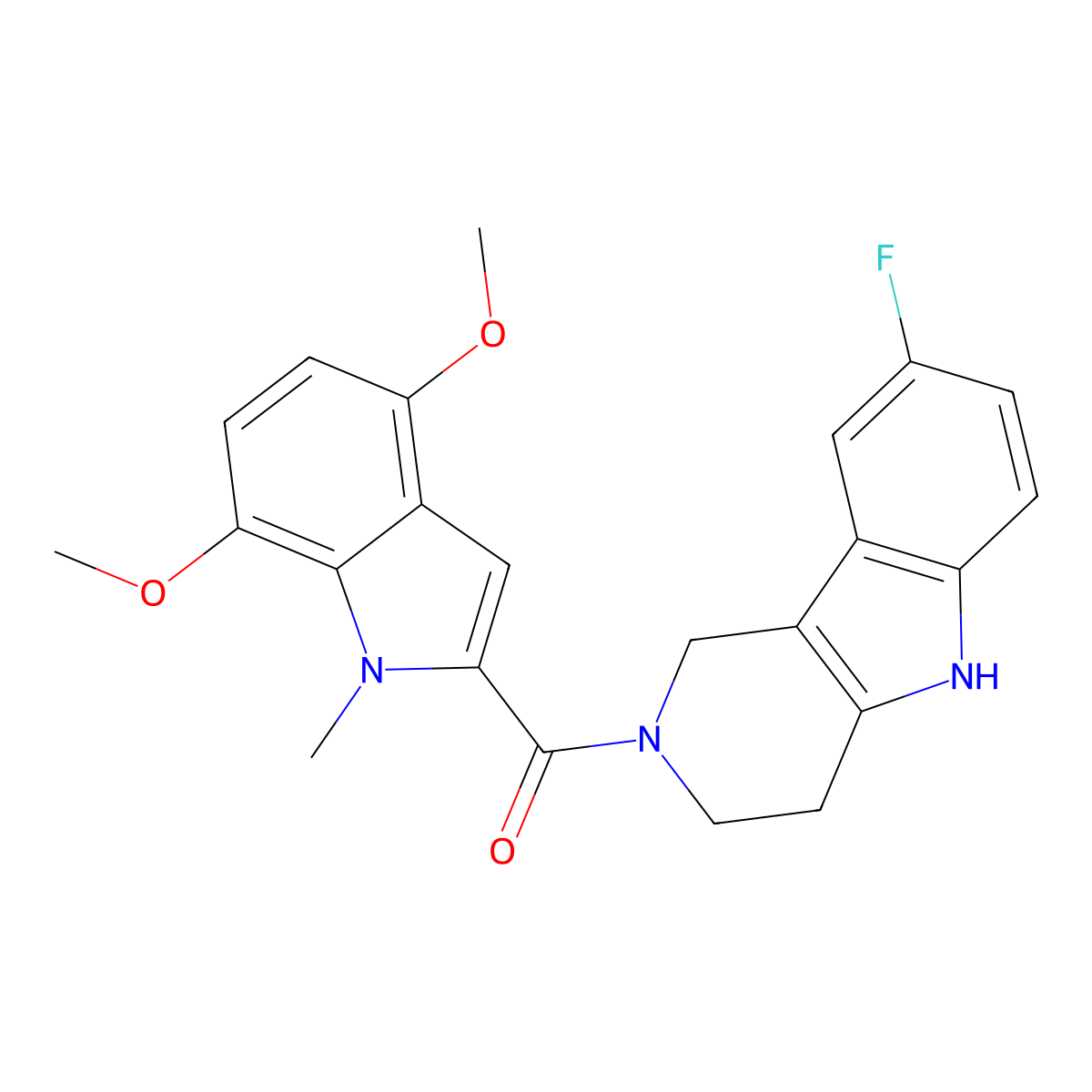(4,7-dimethoxy-1-methyl-1H-indol-2-yl)(8-fluoro-1,3,4,5-tetrahydro-2H-pyrido[4,3-b]indol-2-yl)methanone molecular structure, CAS 1010896-81-7