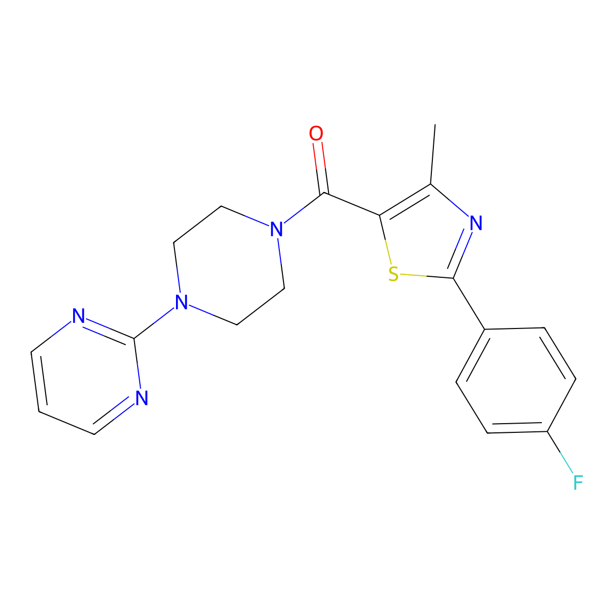 [2-(4-Fluorophenyl)-4-methyl-1,3-thiazol-5-yl][4-(2-pyrimidinyl)piperazino]methanone molecular structure, CAS 1010896-90-8