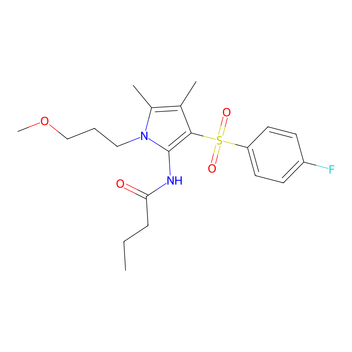 N-{3-[(4-fluorophenyl)sulfonyl]-1-(3-methoxypropyl)-4,5-dimethyl-1H-pyrrol-2-yl}butanamide molecular structure, CAS 1010896-92-0