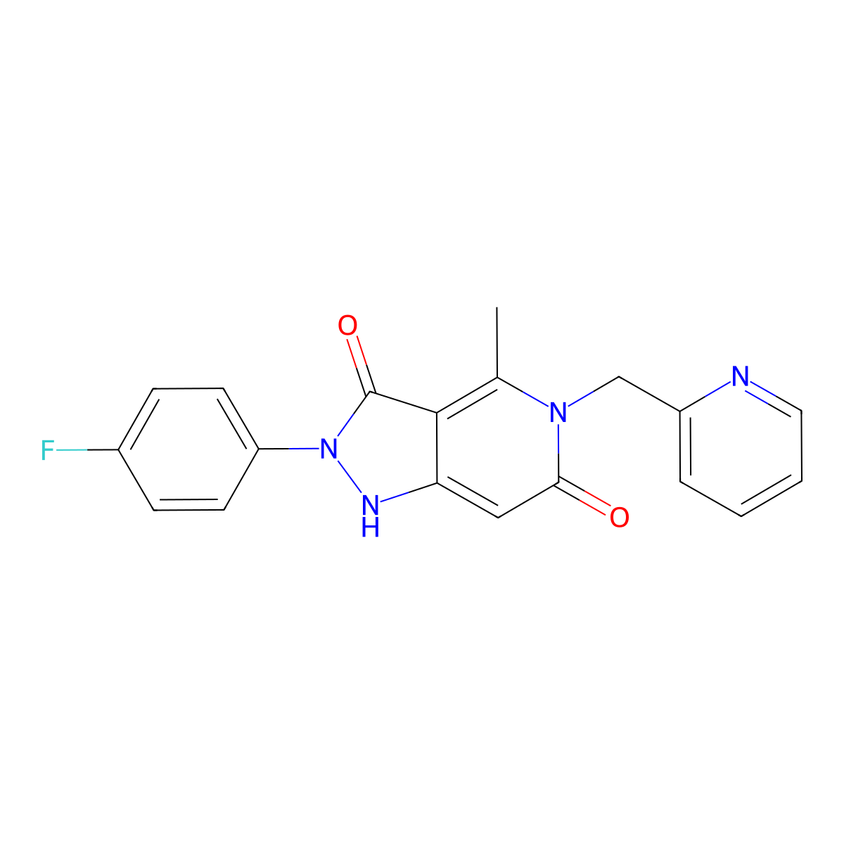 2-(4-fluorophenyl)-4-methyl-5-(pyridin-2-ylmethyl)-1H-pyrazolo[4,3-c]pyridine-3,6(2H,5H)-dione molecular structure, CAS 1010897-16-1
