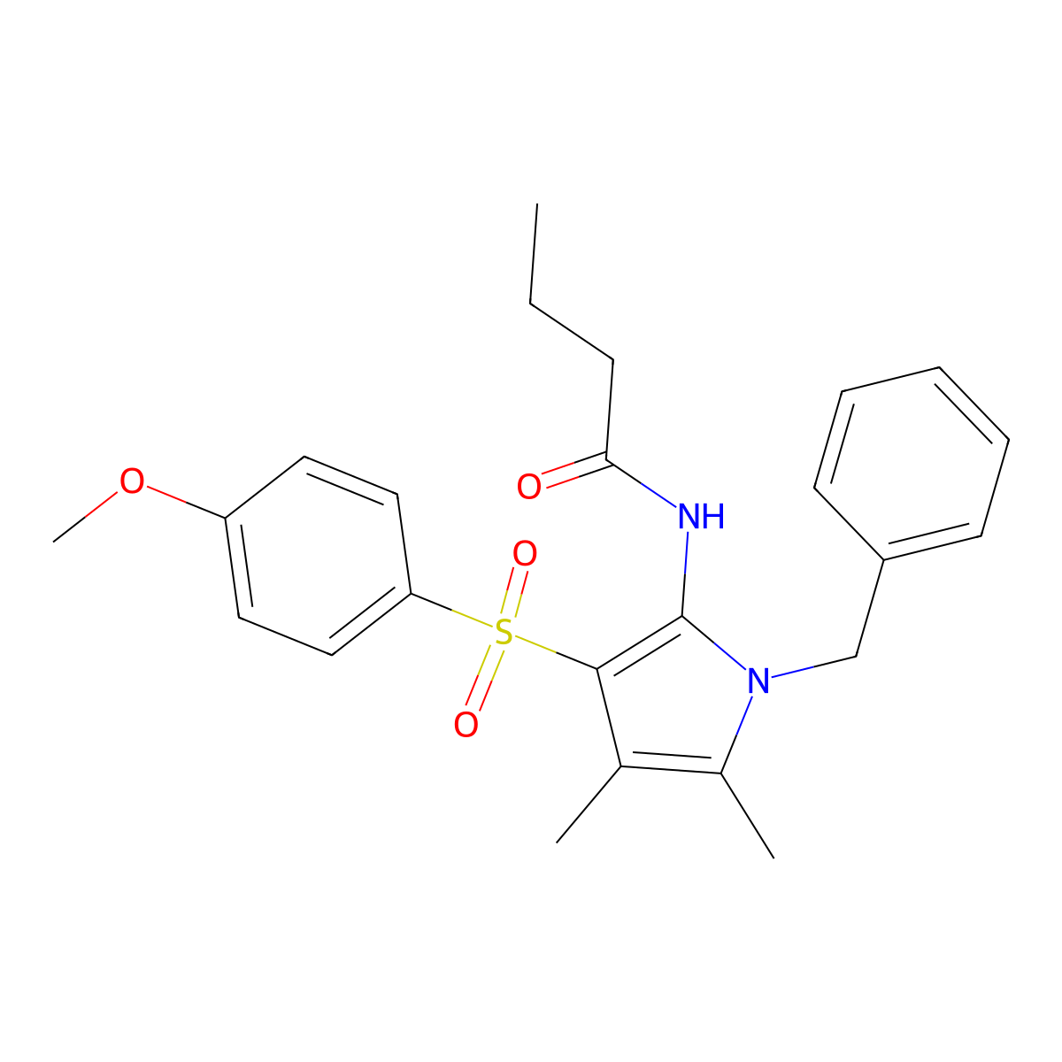 N-{1-benzyl-3-[(4-methoxyphenyl)sulfonyl]-4,5-dimethyl-1H-pyrrol-2-yl}butanamide molecular structure, CAS 1010897-51-4
