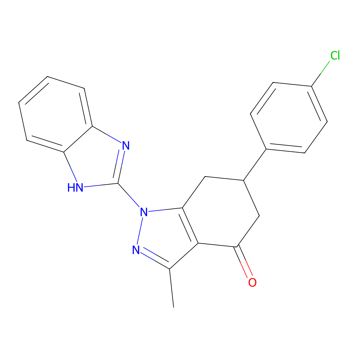 1-(1H-benzimidazol-2-yl)-6-(4-chlorophenyl)-3-methyl-1,5,6,7-tetrahydro-4H-indazol-4-one molecular structure, CAS 1010897-54-7