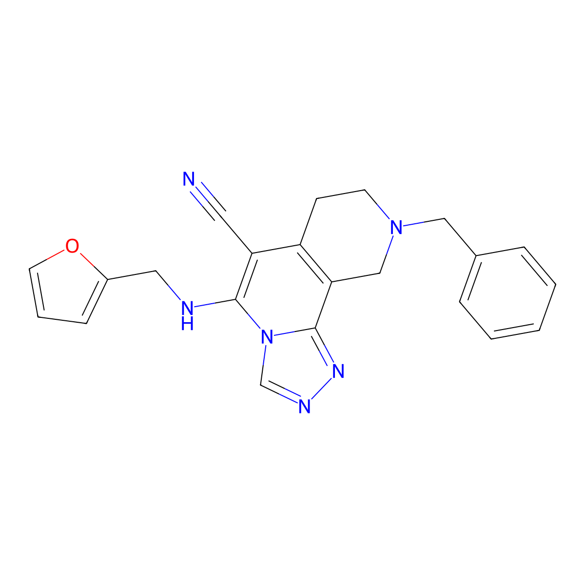 9-Benzyl-5-((furan-2-ylmethyl)amino)-7,8,9,10-tetrahydro-[1,2,4]triazolo[3,4-a][2,7]naphthyridine-6-carbonitrile molecular structure, CAS 1010897-73-0