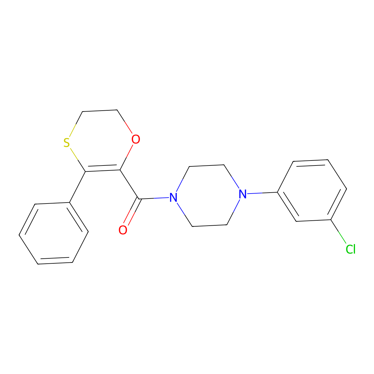 [4-(3-Chlorophenyl)piperazin-1-yl](3-phenyl-5,6-dihydro-1,4-oxathiin-2-yl)methanone molecular structure, CAS 1010897-80-9