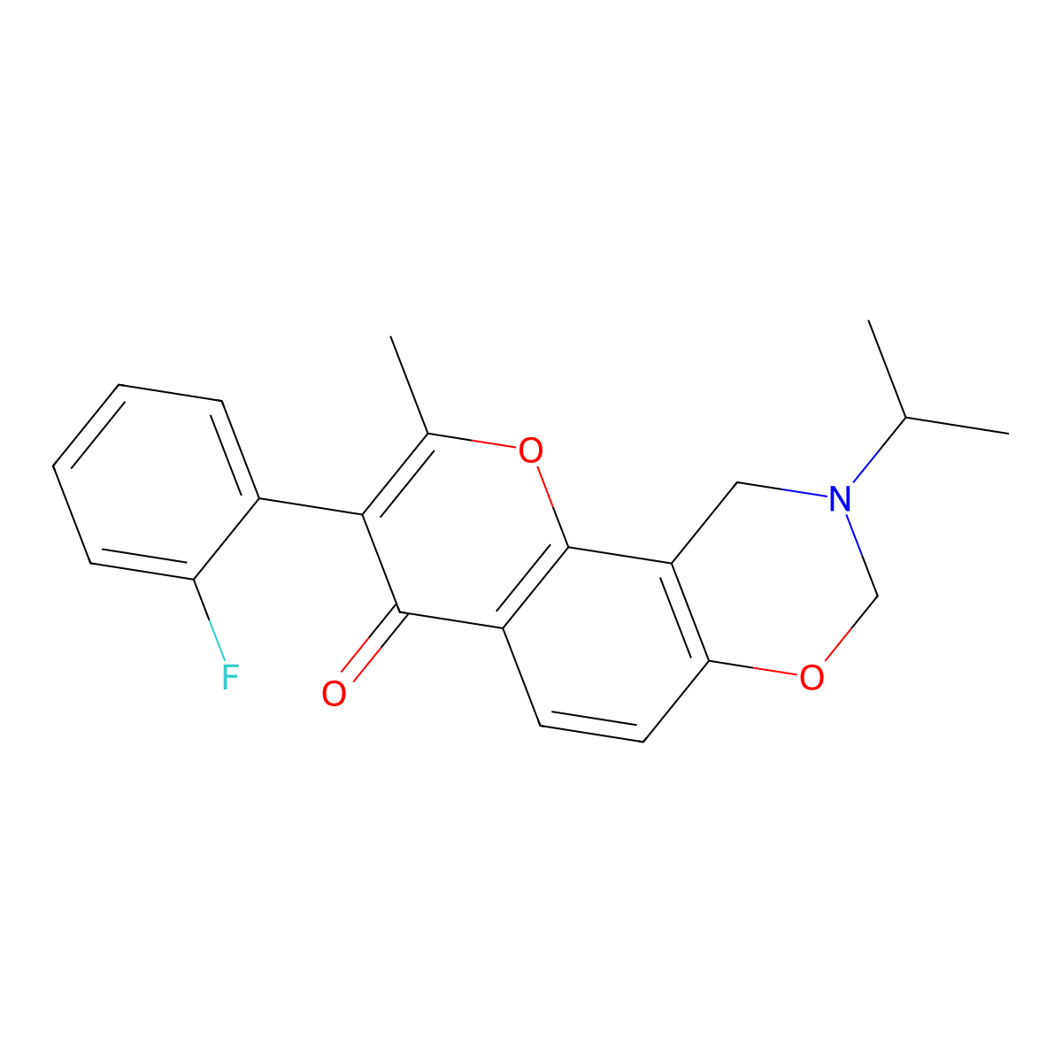 3-(2-fluorophenyl)-2-methyl-9-(propan-2-yl)-9,10-dihydro-4H,8H-chromeno[8,7-e][1,3]oxazin-4-one molecular structure, CAS 1010897-84-3