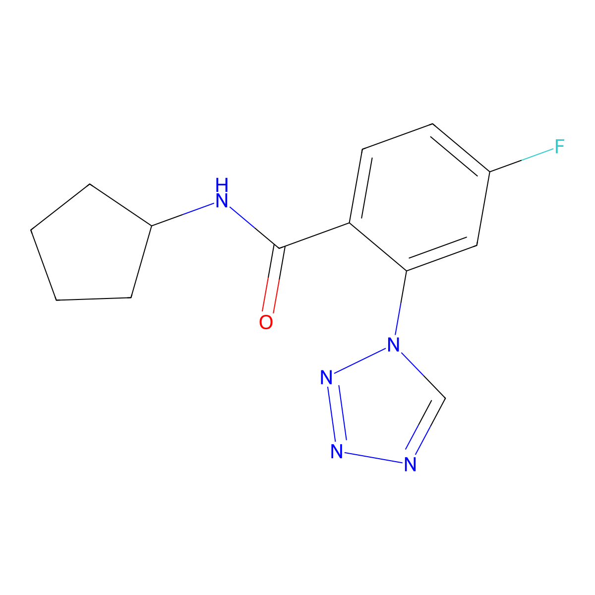 N-cyclopentyl-4-fluoro-2-(1H-tetrazol-1-yl)benzamide molecular structure, CAS 1010897-98-9