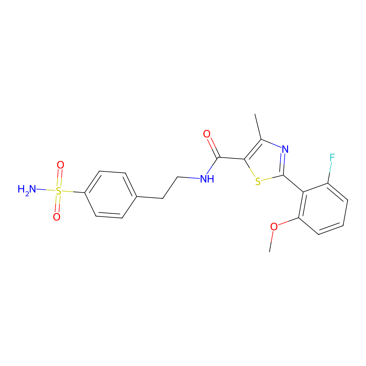 2-(2-fluoro-6-methoxyphenyl)-4-methyl-N-[2-(4-sulfamoylphenyl)ethyl]-1,3-thiazole-5-carboxamide molecular structure, CAS 1010898-09-5
