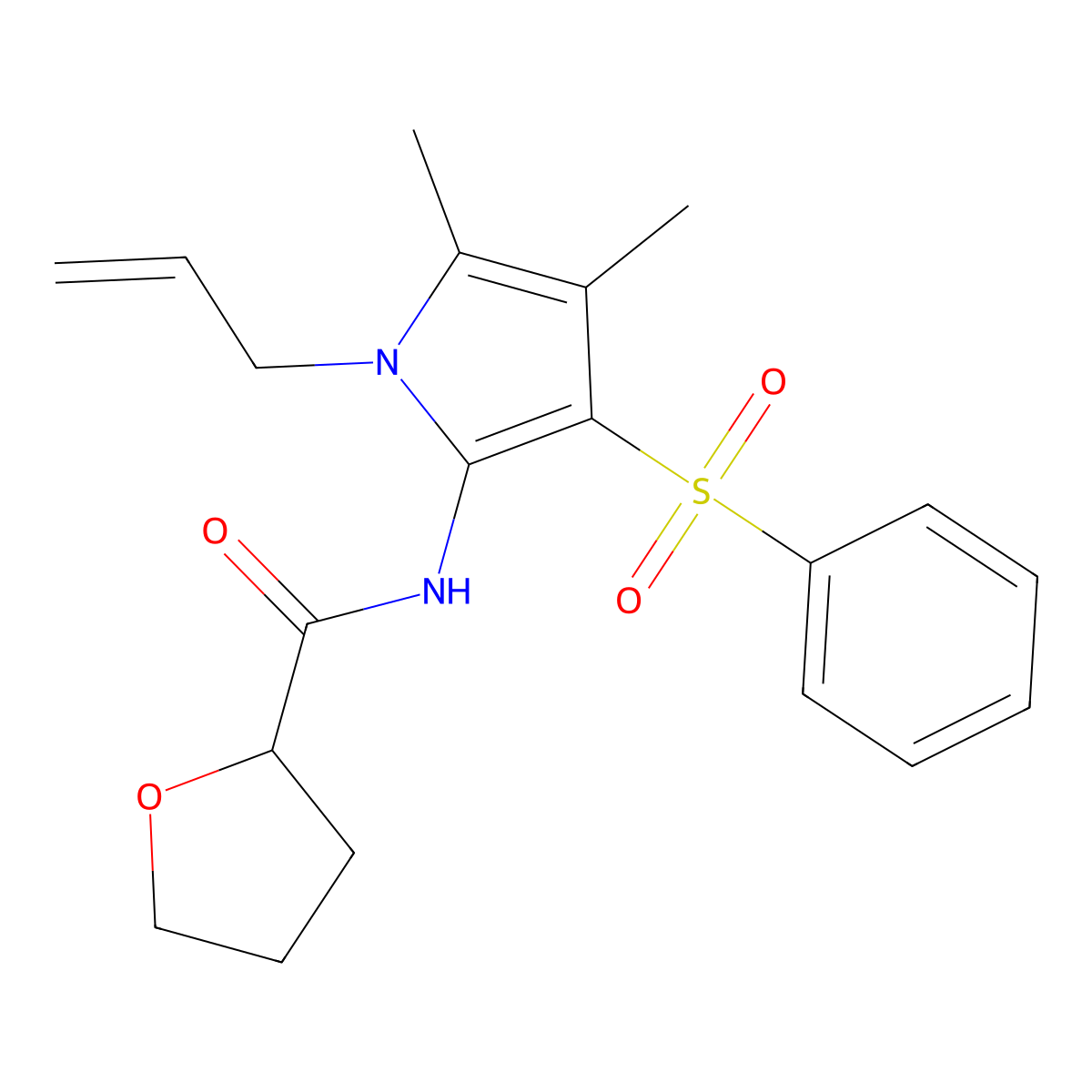 N-[4,5-dimethyl-3-(phenylsulfonyl)-1-(prop-2-en-1-yl)-1H-pyrrol-2-yl]tetrahydrofuran-2-carboxamide molecular structure, CAS 1010898-12-0
