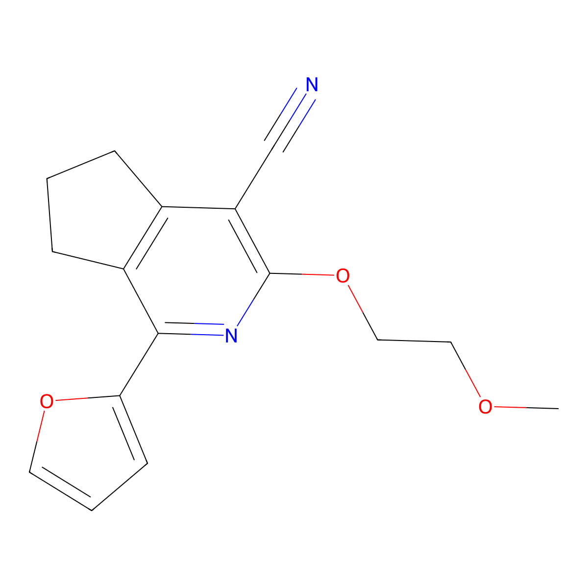 1-(furan-2-yl)-3-(2-methoxyethoxy)-6,7-dihydro-5H-cyclopenta[c]pyridine-4-carbonitrile molecular structure, CAS 1010898-23-3
