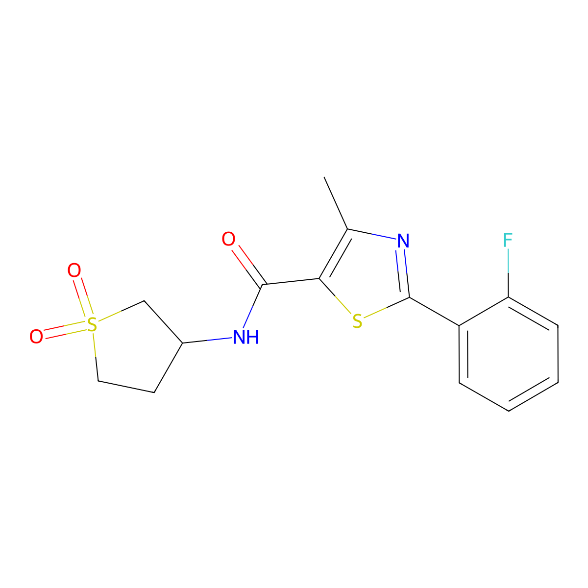 N-(1,1-dioxidotetrahydrothiophen-3-yl)-2-(2-fluorophenyl)-4-methyl-1,3-thiazole-5-carboxamide molecular structure, CAS 1010898-25-5