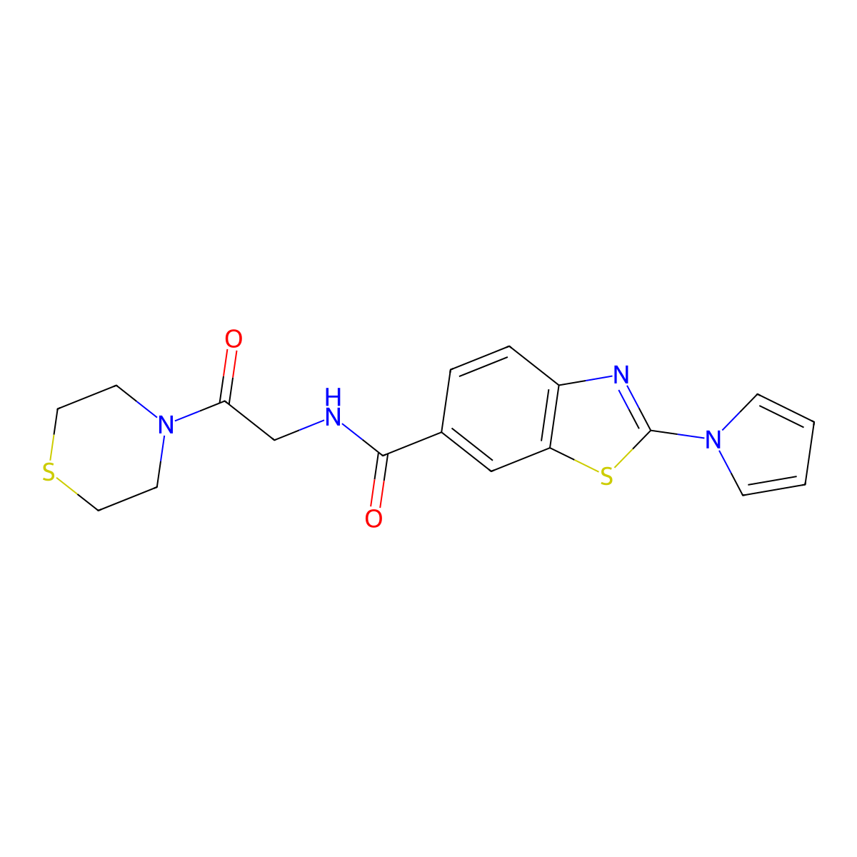 N-[2-oxo-2-(thiomorpholin-4-yl)ethyl]-2-(1H-pyrrol-1-yl)-1,3-benzothiazole-6-carboxamide molecular structure, CAS 1010898-31-3