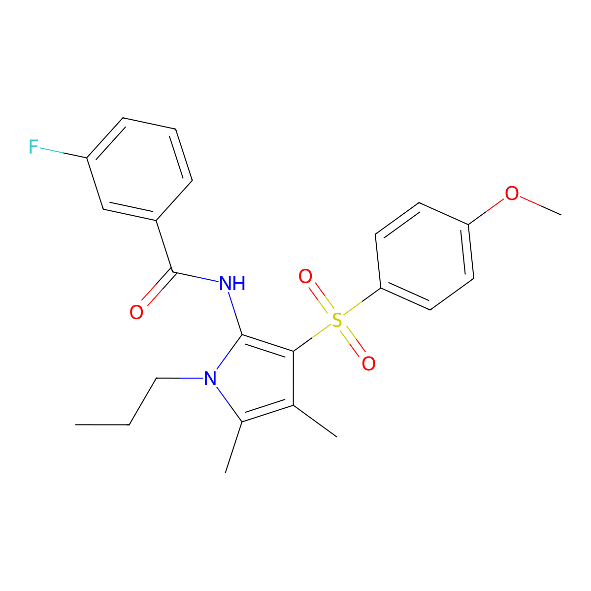 3-fluoro-N-{3-[(4-methoxyphenyl)sulfonyl]-4,5-dimethyl-1-propyl-1H-pyrrol-2-yl}benzamide molecular structure, CAS 1010898-35-7