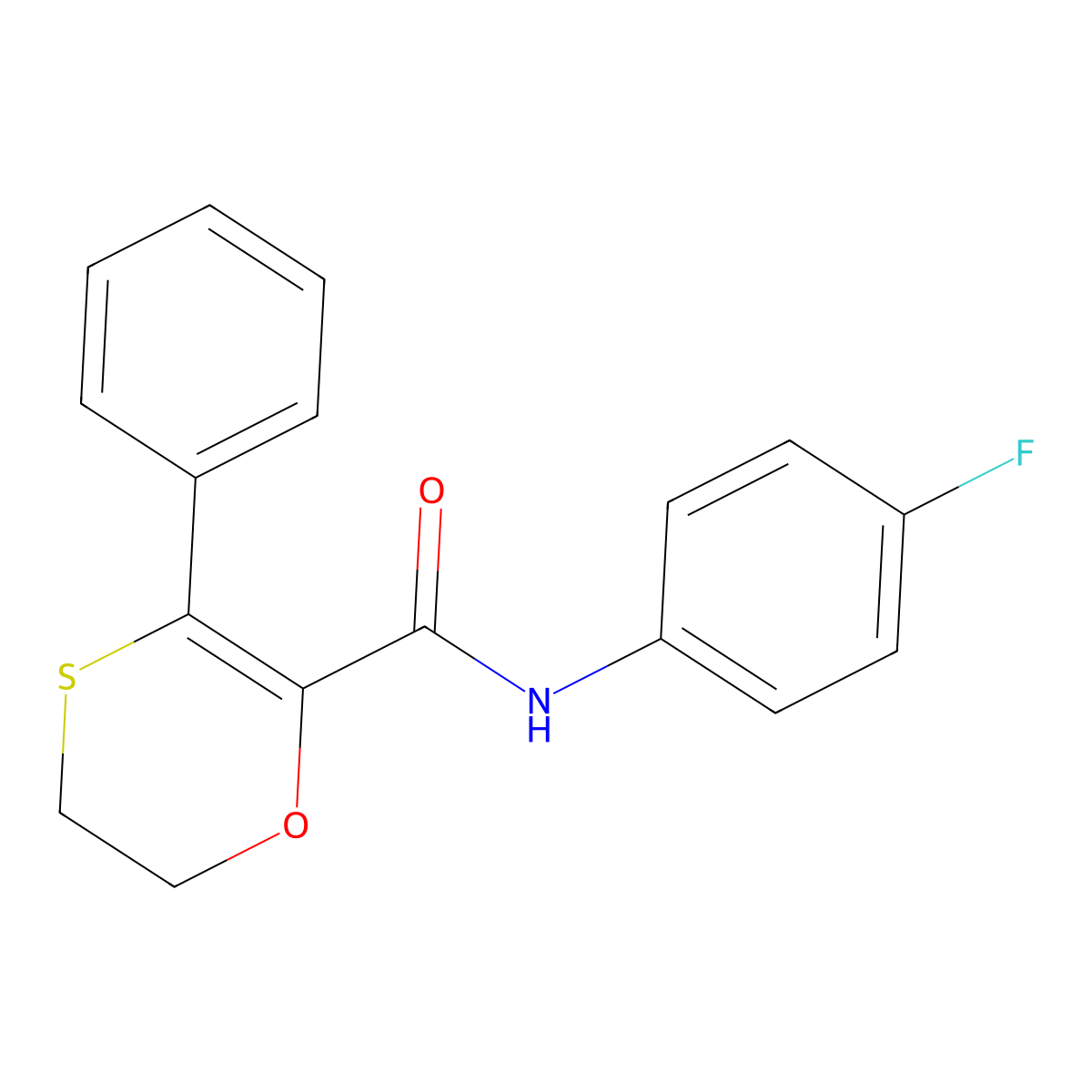 N-(4-fluorophenyl)-3-phenyl-5,6-dihydro-1,4-oxathiine-2-carboxamide molecular structure, CAS 1010898-36-8