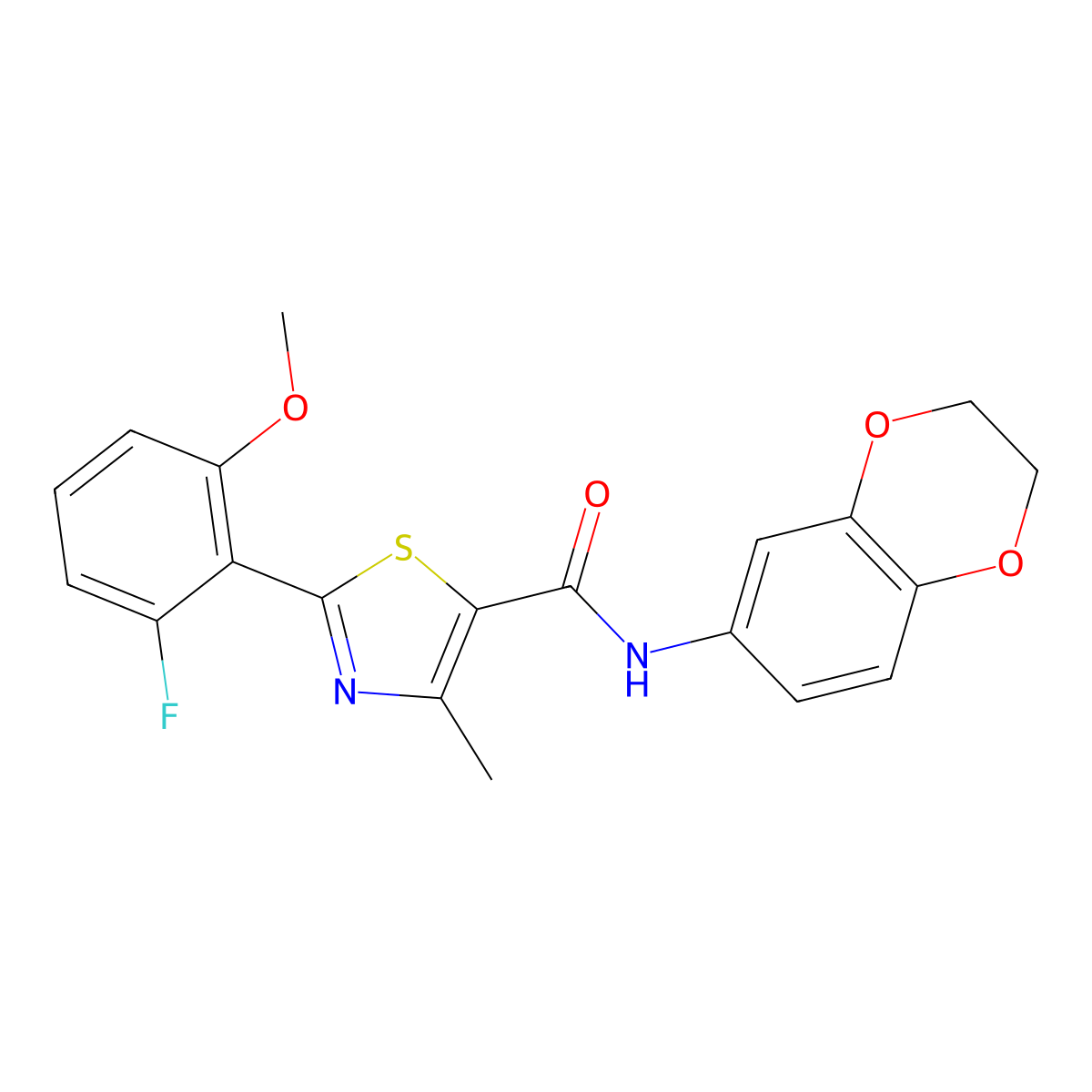 N-(2,3-dihydro-1,4-benzodioxin-6-yl)-2-(2-fluoro-6-methoxyphenyl)-4-methyl-1,3-thiazole-5-carboxamide molecular structure, CAS 1010898-42-6