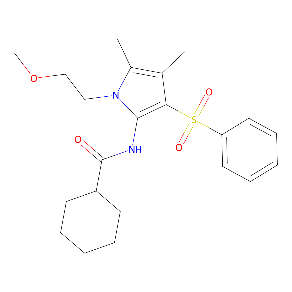 N-[1-(2-methoxyethyl)-4,5-dimethyl-3-(phenylsulfonyl)-1H-pyrrol-2-yl]cyclohexanecarboxamide molecular structure, CAS 1010898-49-3