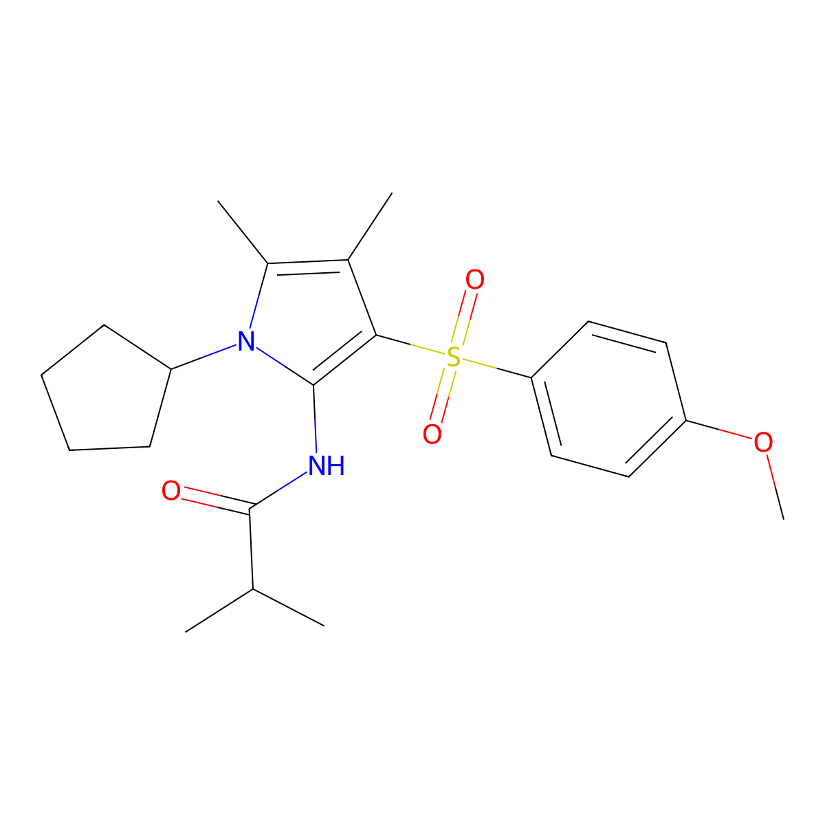 N-{1-cyclopentyl-3-[(4-methoxyphenyl)sulfonyl]-4,5-dimethyl-1H-pyrrol-2-yl}-2-methylpropanamide molecular structure, CAS 1010898-75-5