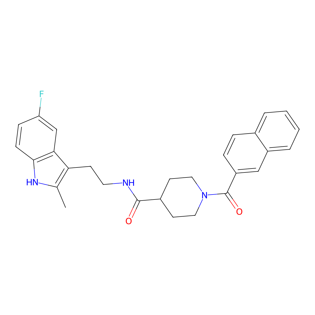 N-[2-(5-fluoro-2-methyl-1H-indol-3-yl)ethyl]-1-(naphthalen-2-ylcarbonyl)piperidine-4-carboxamide molecular structure, CAS 1010898-92-6