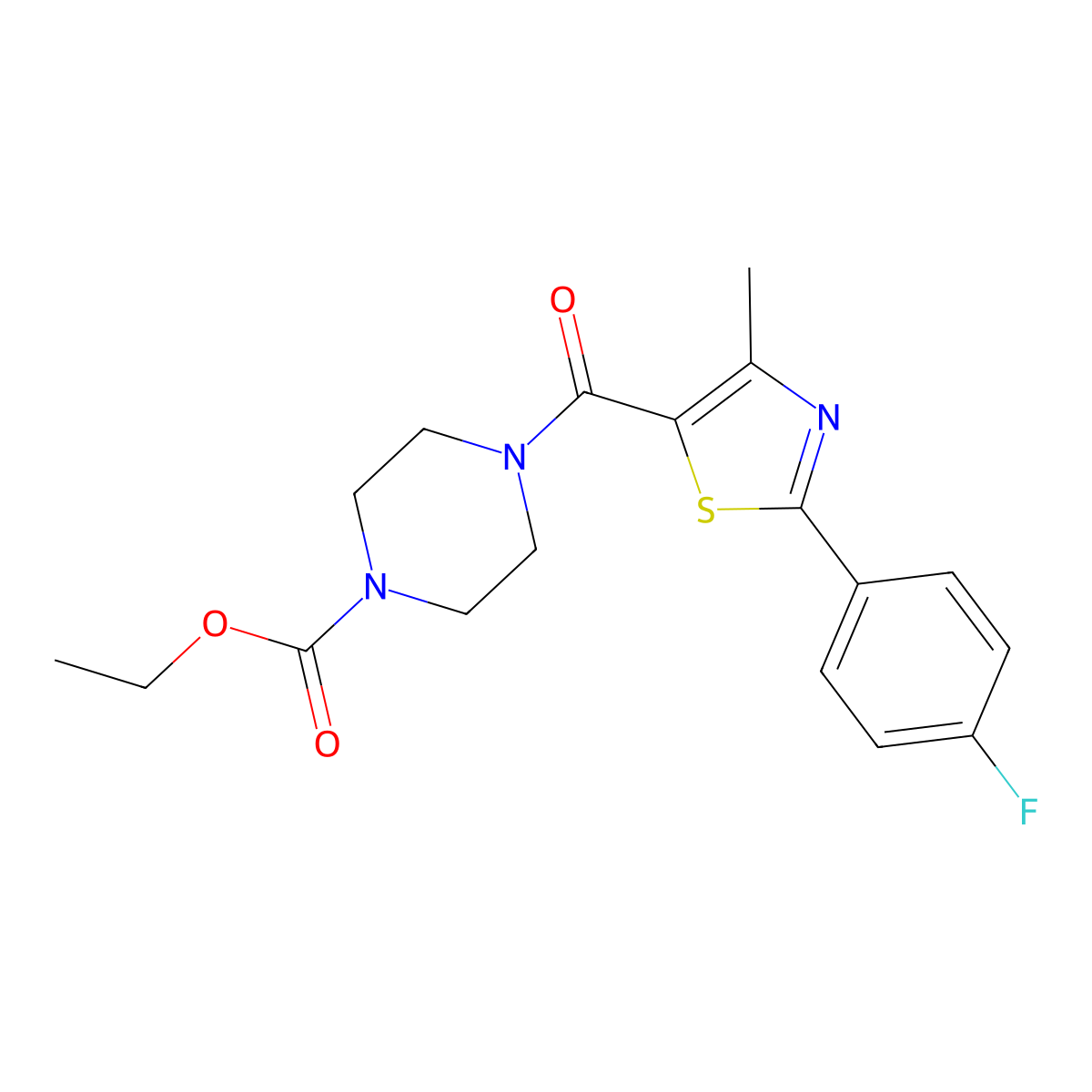 Ethyl 4-{[2-(4-fluorophenyl)-4-methyl-1,3-thiazol-5-yl]carbonyl}-1-piperazinecarboxylate molecular structure, CAS 1010898-98-2
