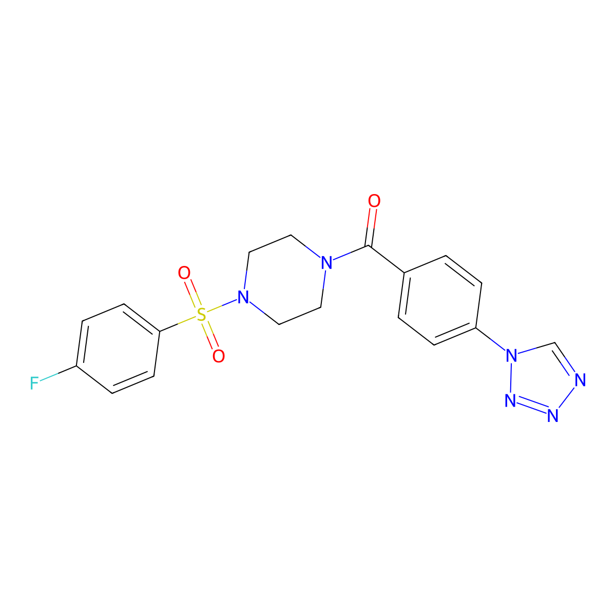 1-[(4-fluorophenyl)sulfonyl]-4-[4-(1H-tetrazol-1-yl)benzoyl]piperazine molecular structure, CAS 1010898-99-3