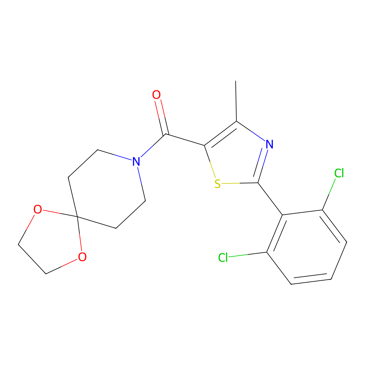 [2-(2,6-Dichlorophenyl)-4-methyl-1,3-thiazol-5-yl](1,4-dioxa-8-azaspiro[4.5]dec-8-yl)methanone molecular structure, CAS 1010899-05-4