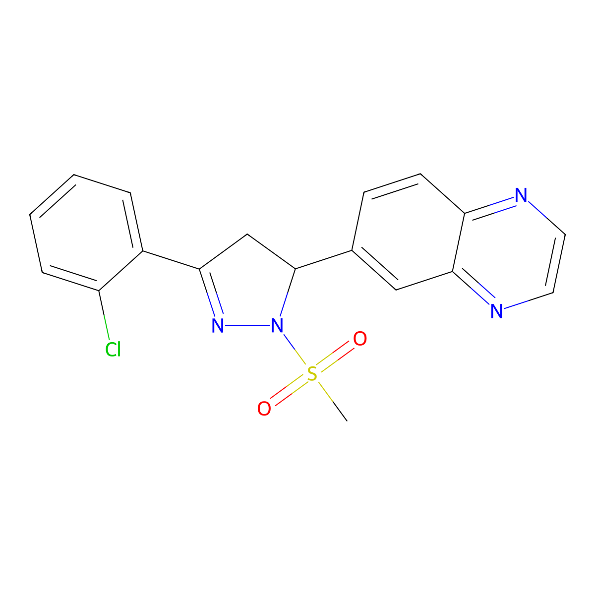 6-(3-(2-chlorophenyl)-1-(methylsulfonyl)-4,5-dihydro-1H-pyrazol-5-yl)quinoxaline molecular structure, CAS 1010899-06-5