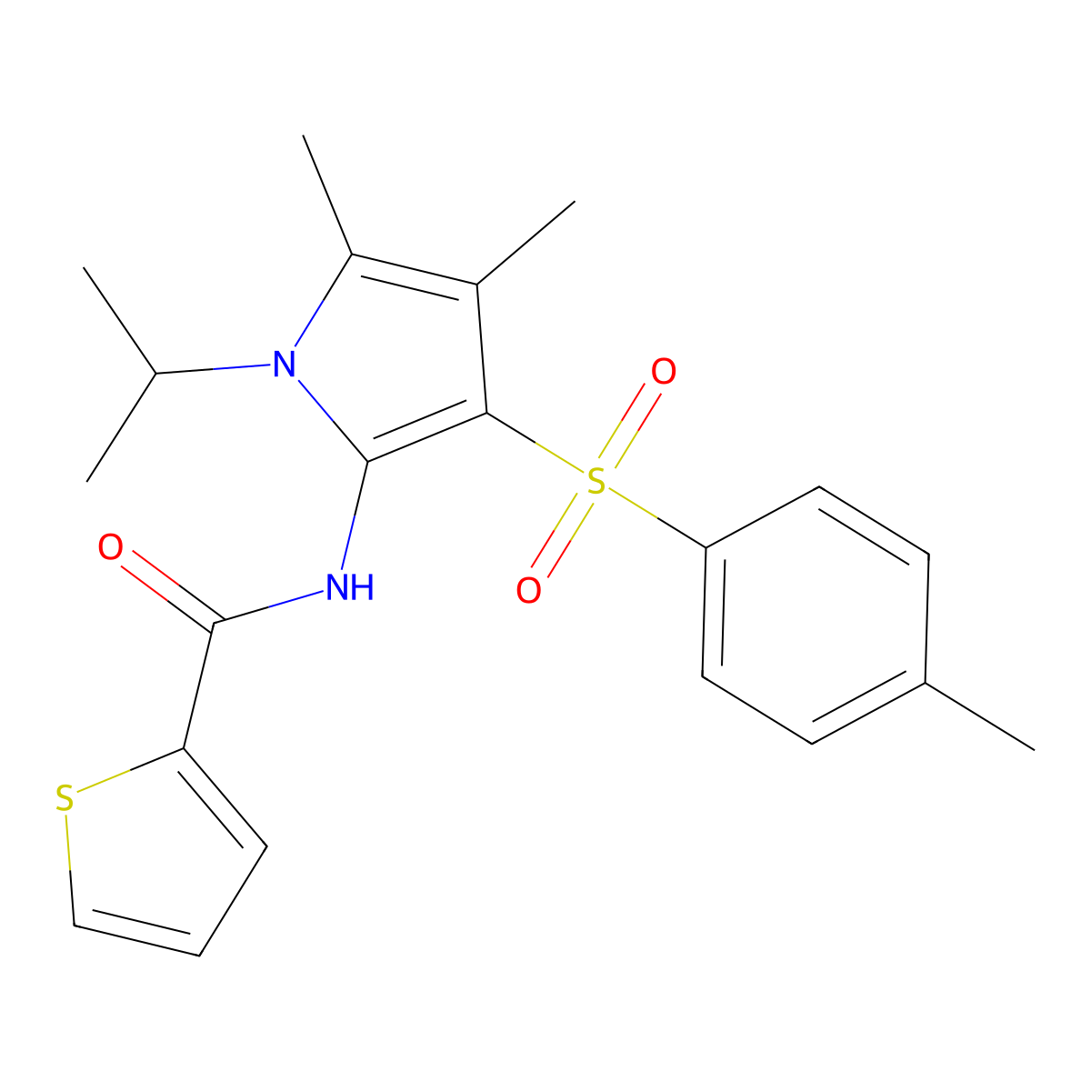 N-{4,5-dimethyl-3-[(4-methylphenyl)sulfonyl]-1-(propan-2-yl)-1H-pyrrol-2-yl}thiophene-2-carboxamide molecular structure, CAS 1010899-23-6