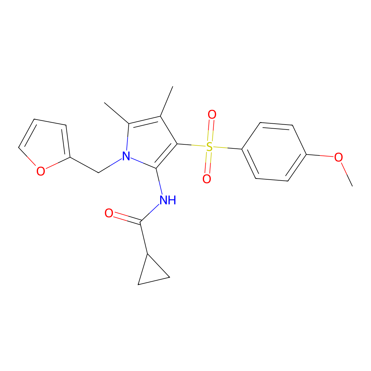 N-{1-(furan-2-ylmethyl)-3-[(4-methoxyphenyl)sulfonyl]-4,5-dimethyl-1H-pyrrol-2-yl}cyclopropanecarboxamide molecular structure, CAS 1010899-24-7