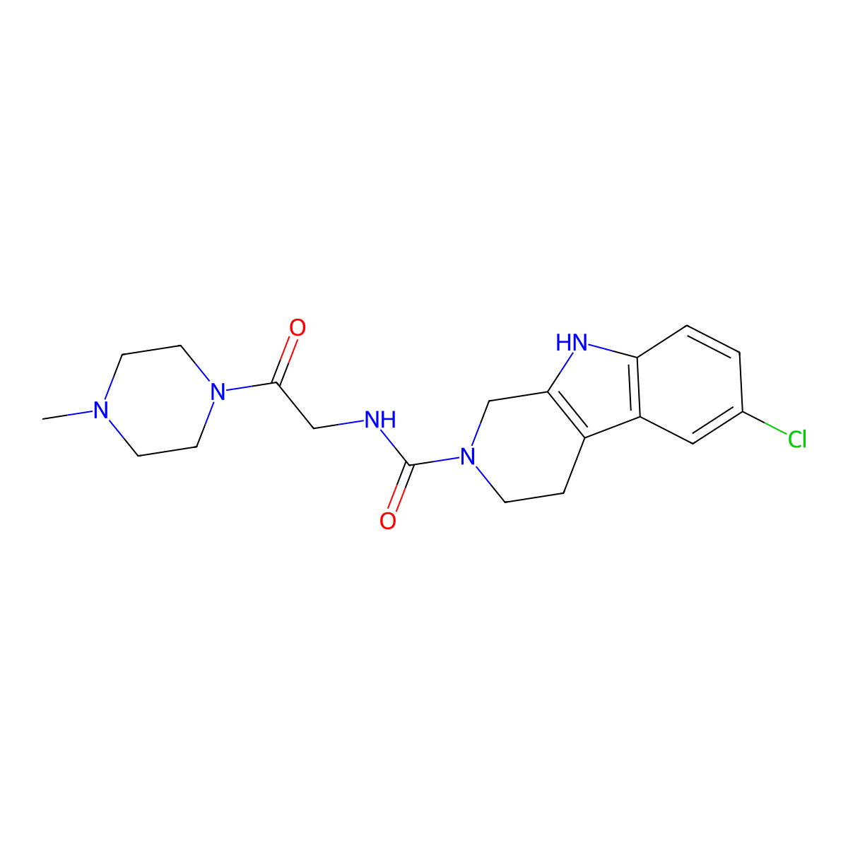 6-chloro-N-[2-(4-methylpiperazin-1-yl)-2-oxoethyl]-1,3,4,9-tetrahydro-2H-beta-carboline-2-carboxamide molecular structure, CAS 1010899-35-0