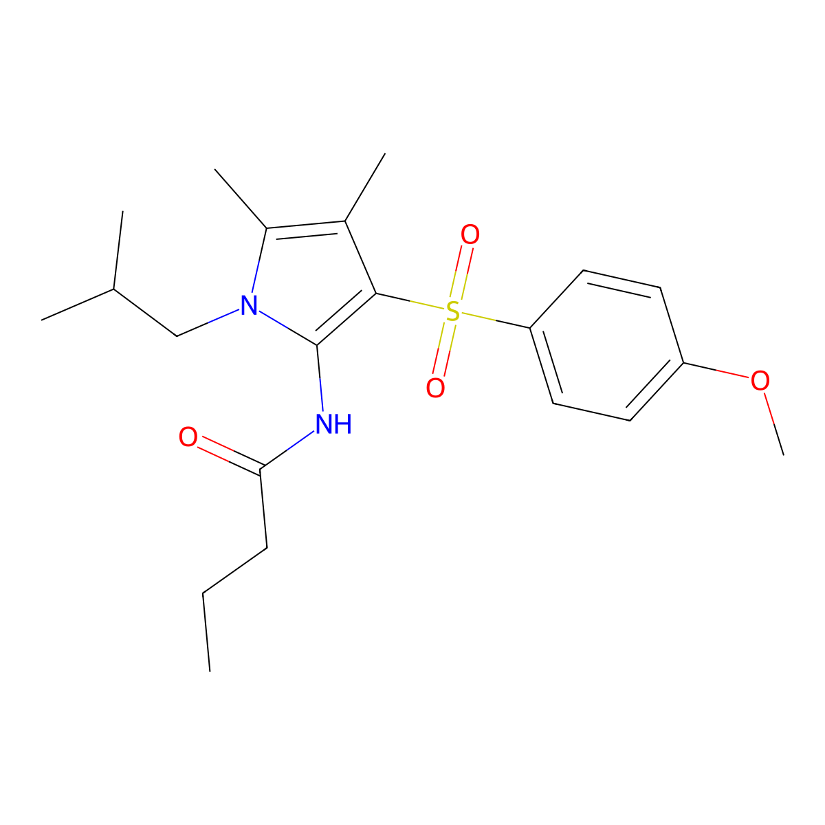 N-{3-[(4-methoxyphenyl)sulfonyl]-4,5-dimethyl-1-(2-methylpropyl)-1H-pyrrol-2-yl}butanamide molecular structure, CAS 1010899-41-8