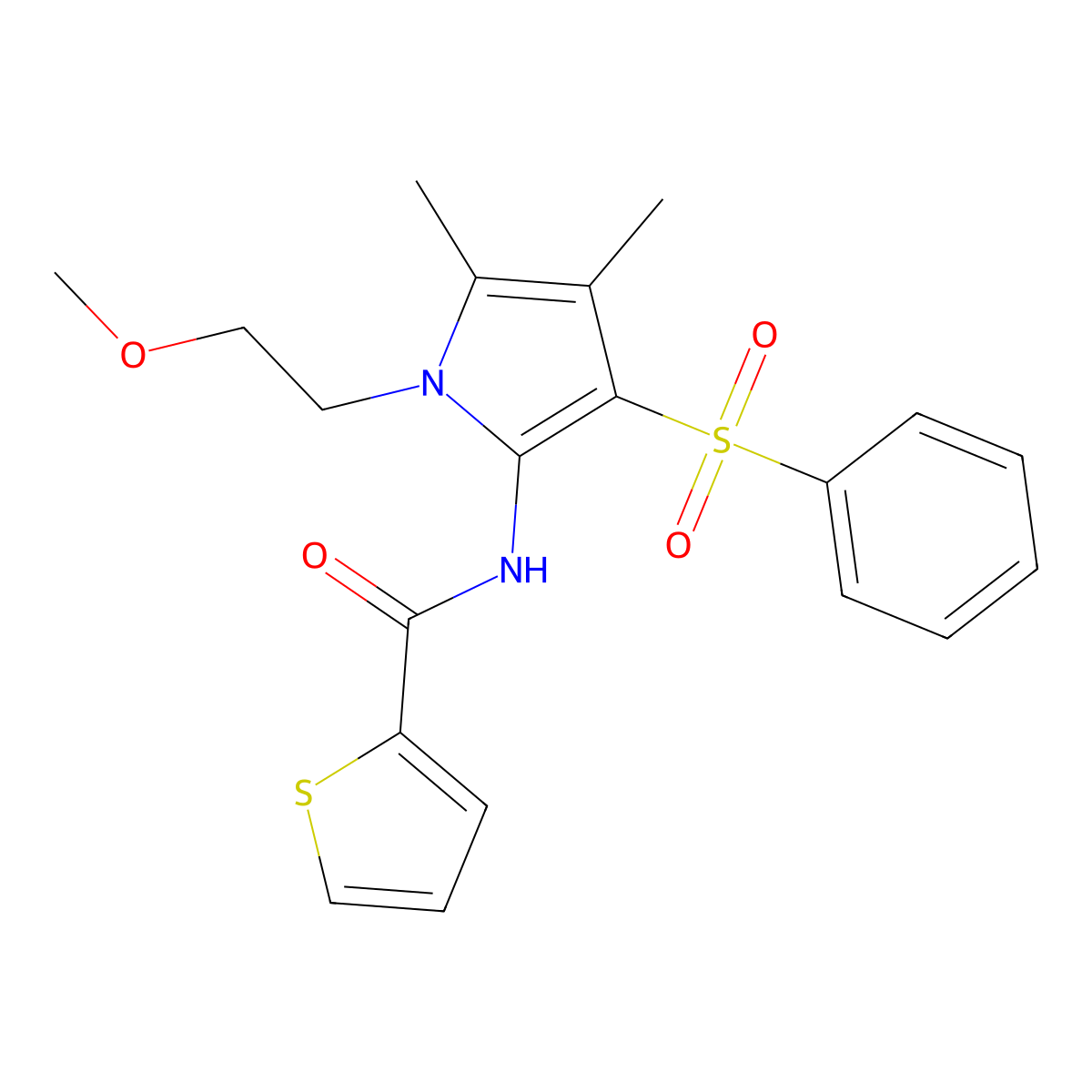 N-[1-(2-methoxyethyl)-4,5-dimethyl-3-(phenylsulfonyl)-1H-pyrrol-2-yl]thiophene-2-carboxamide molecular structure, CAS 1010899-75-8