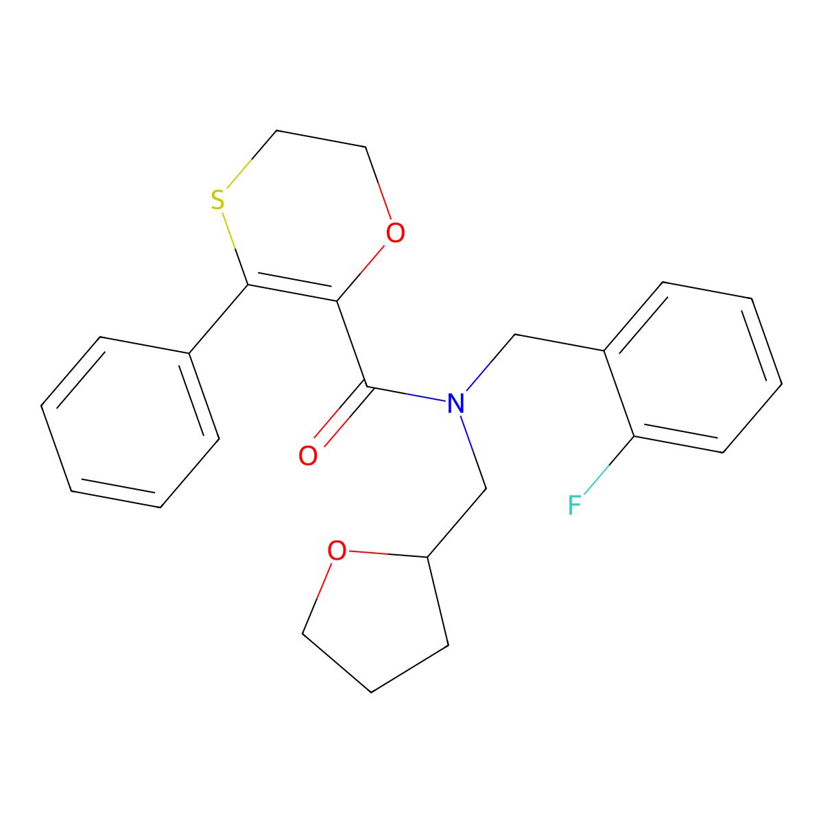 N-(2-fluorobenzyl)-3-phenyl-N-(tetrahydrofuran-2-ylmethyl)-5,6-dihydro-1,4-oxathiine-2-carboxamide molecular structure, CAS 1010899-89-4