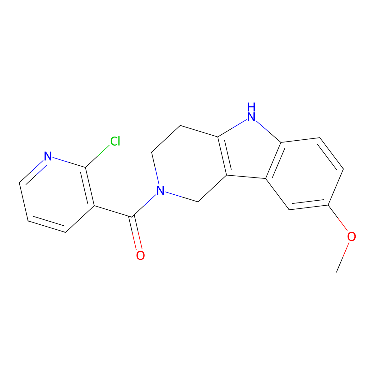 (2-chloropyridin-3-yl)(8-methoxy-1,3,4,5-tetrahydro-2H-pyrido[4,3-b]indol-2-yl)methanone molecular structure, CAS 1010899-93-0